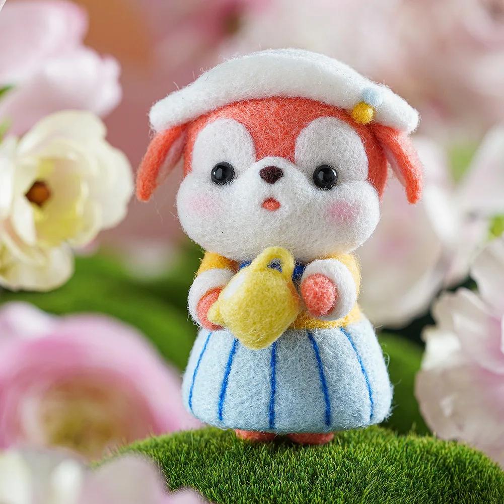 Cartoon fox bunny wool needlepoint kit with keychain wool felt needle felting decoration craft needlecraft DIY handmade