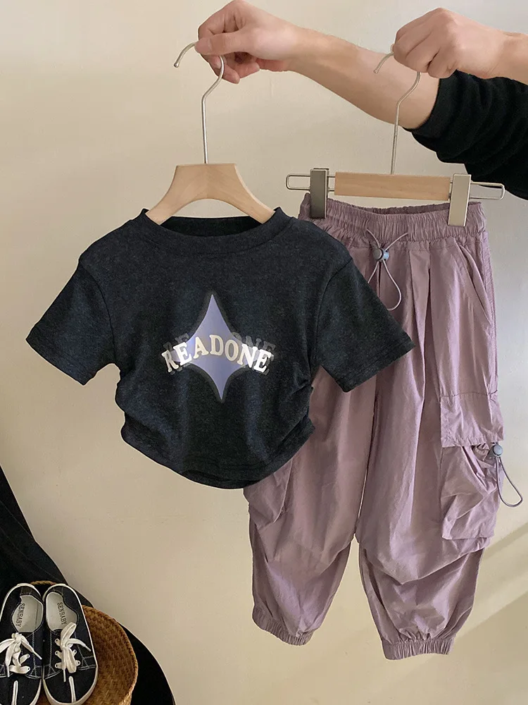 

Western Style Casual Suit2024Summer New Gradient Four-Corner Star LettersTT-shirt Trendy Overalls Suit