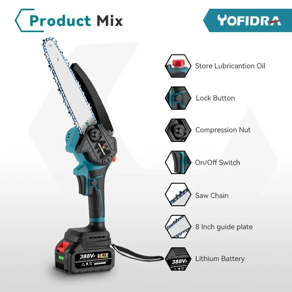 electric chainsaw 8 Inch Brushless Cordless Oiler Handheld Garden Wood Cutting Logging Chainsaw Power Tool For Makita 18V Battery Pin