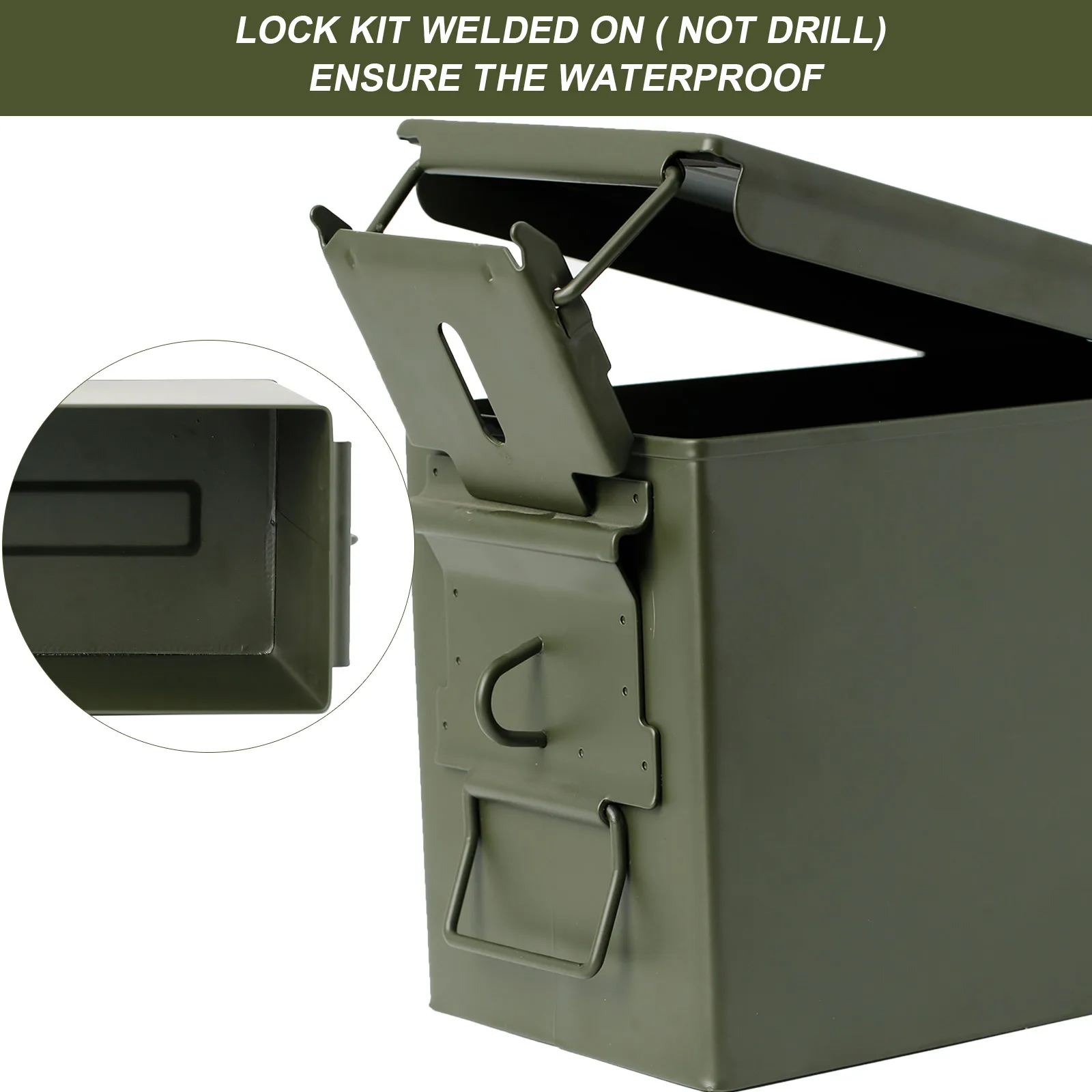 No box,Bolt 50 Cal Ammo can Steel Gun lock Ammunition Gun safe box Hardware  Kit Military Army lockable case 40mm Pistol Bullet