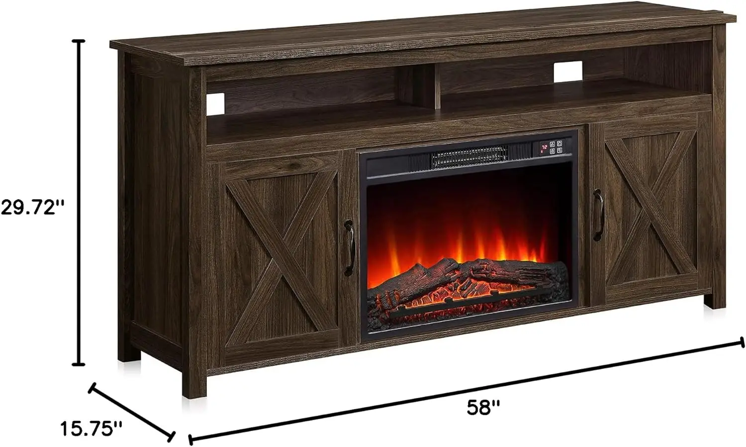 Description Picture 3 of itemFireplace TV Stand for TVs up to 65 Inches Open Shelves and Cabinets Media Entertainment Center Console Table