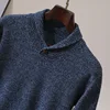 Autumn and Winter New Men's 100% Merino Wool Knitted Bottom Sweater with One Button Collar, Thick, Warm and Loose  Pullover 3