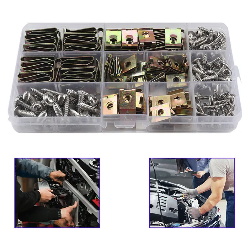 200Pcs U Nut Clips and Screw Assortment Kit Spring Clamp Clip Nuts  Stainless Steel Phillips Self Tapping Motorcycle Screws Set - AliExpress