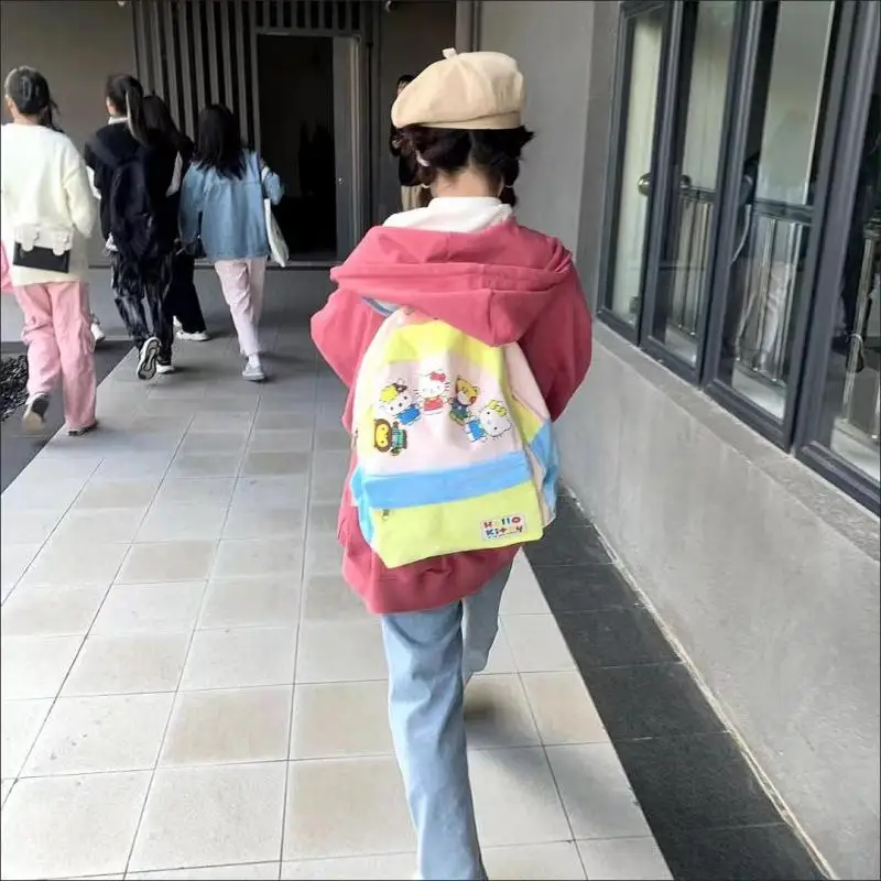 

Kawaii Sanrio Hellokitty/хлопковый рюкзак с мультипликационным принтом для детей, Большая вместительная школьная сумка, милый студенческий рюкзак, аниме, подарок для девочек