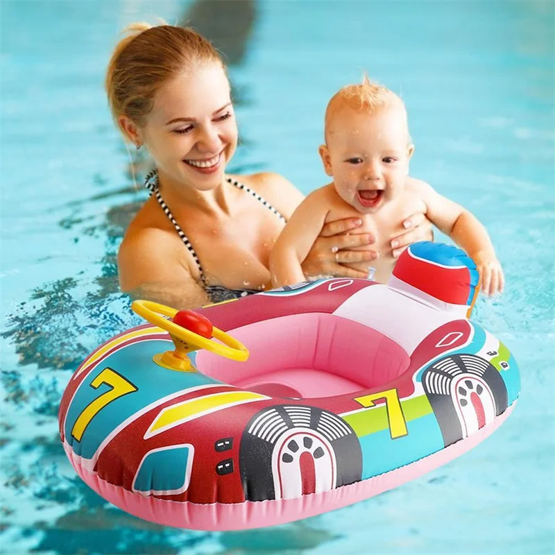 

Inflatable Swimming Ring Pool Toy Child Float Boat Speedboat Water Fun Pool Toy Aircraft Yacht Steering Wheel Float Accesories
