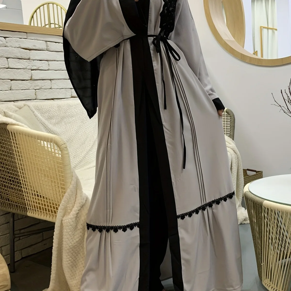 

Embroidered Lace-up Muslim Dress Women Open Abaya Kaftan Dubai Turkey Muslim's Dress Islam African Dress Kimono Morocco Clothing