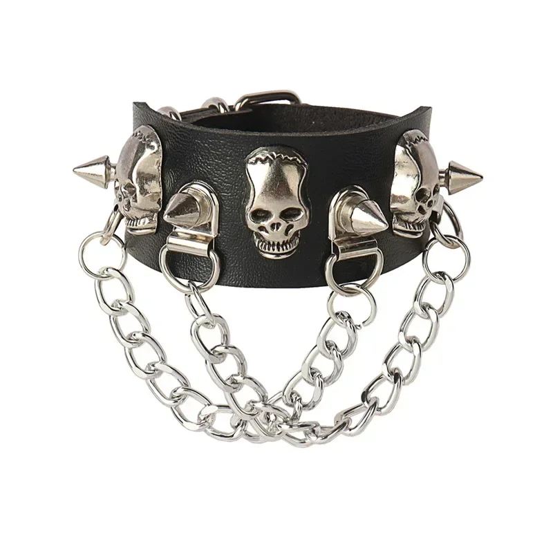 Bracelet Jewelry Punk Hip Hop Rock PU Leather Bracelet Unisex Chain Skull Pentagram Rivet Party Accessories