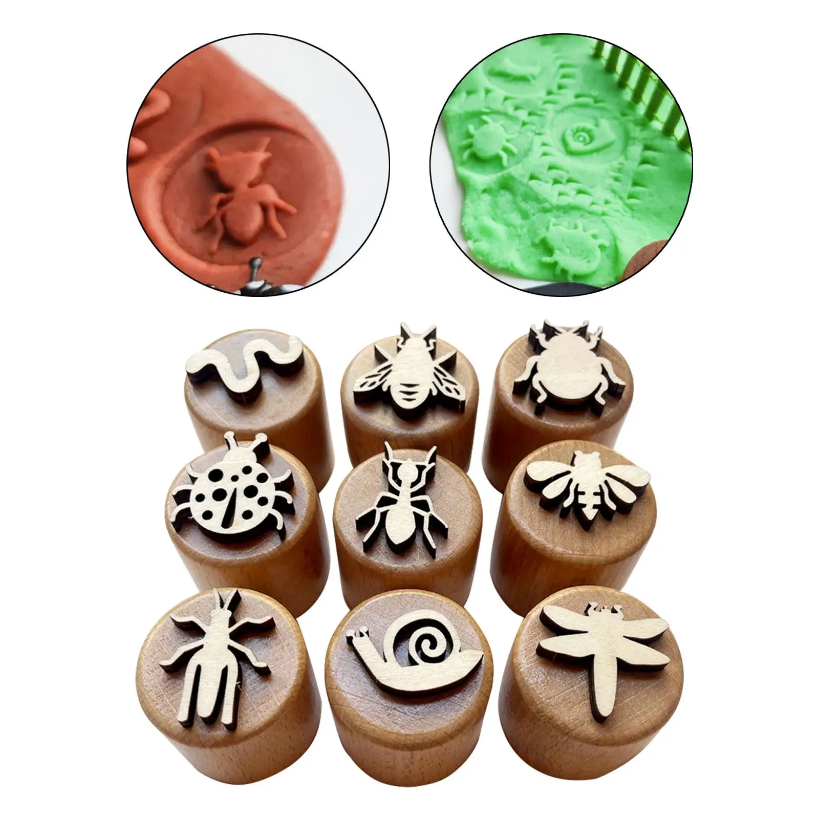 9 Pieces Wooden Stamps for Kids Stamps DIY Craft Decorative Children Clay Pottery for Art Project Gift Wrapping