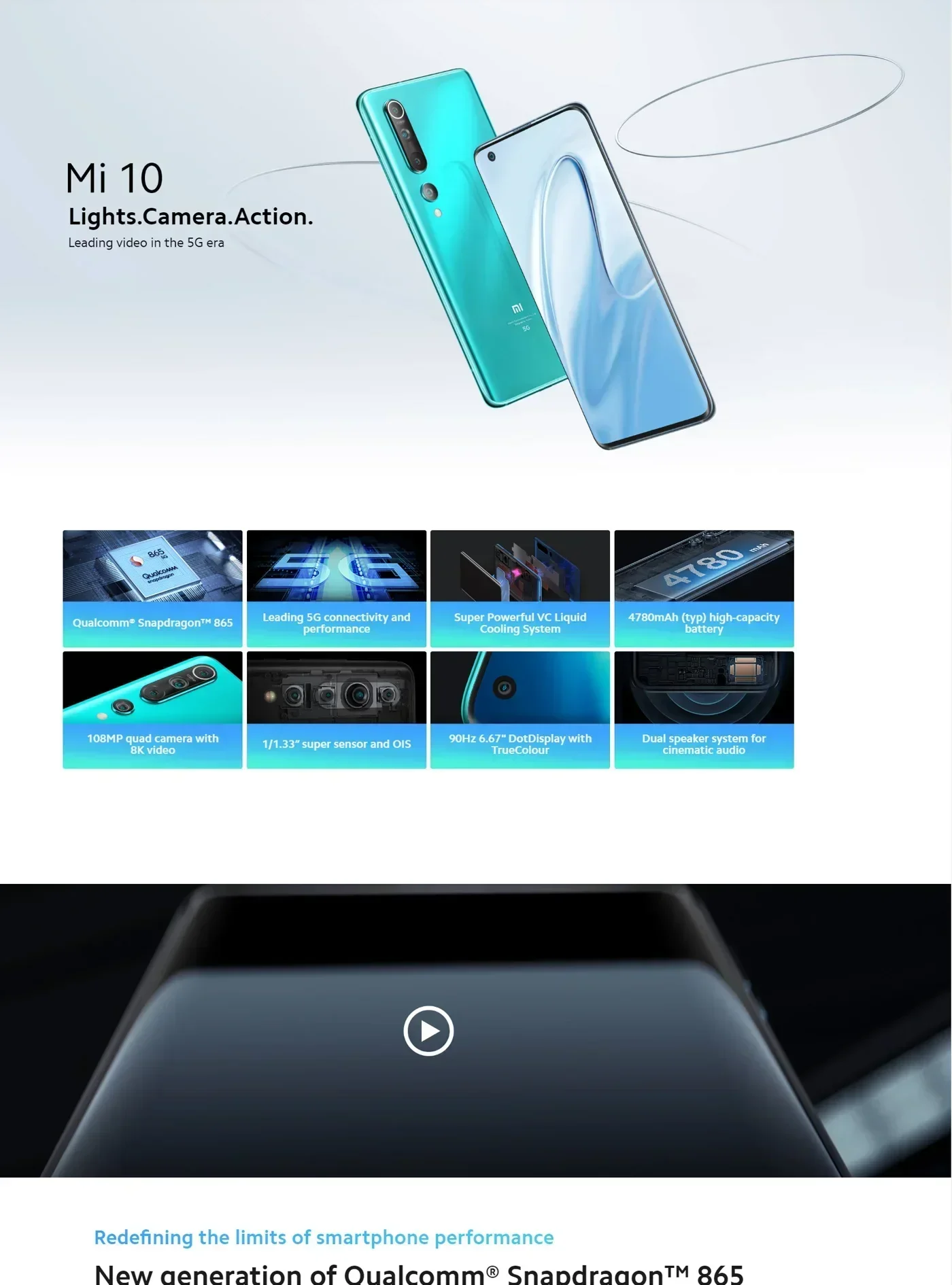 Xiaomi 10 Android 6.67 inch 5G Smartphone Qualcomm Snapdragon 865 RAM 12GB ROM 256GB 4780 mAh Global Firmware HyperOS 1.0 108mp