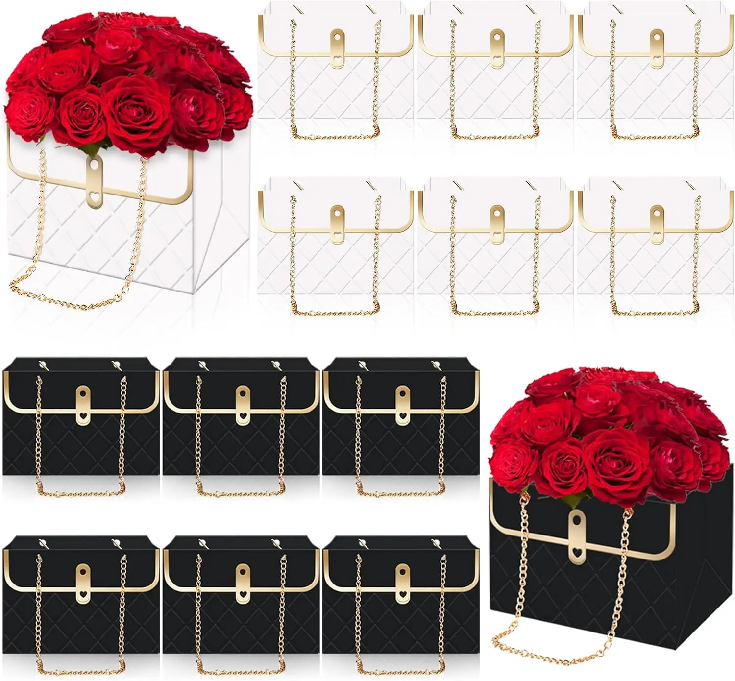 Flower Bags for Bouquets Small Flower Boxes for Arrangements with Metal Chain Cute Purse Paper Gift Box Floral Packing Tote Bags