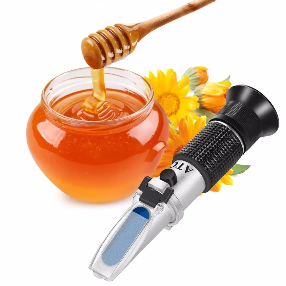 

Newest Handheld refractometer Refraction Tools 58~92% Brix 38~43 Be Baume Honey Wine Water Contents (12 - 27%) Refractometer