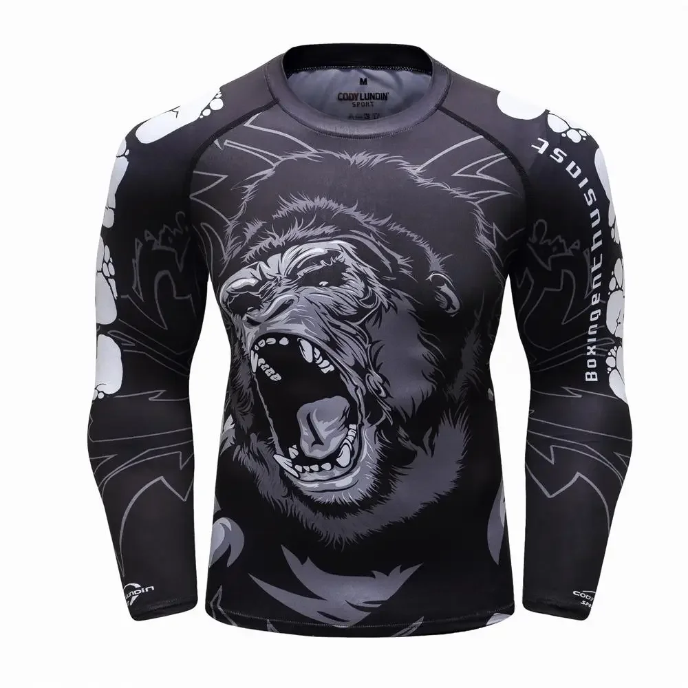 Mens Boxing Compression Rash Guard T-Shirts+Pants Sets Base Layer Athletic MMA Shorts BJJ No Gi Full Sportsuit Rashguard Shirt