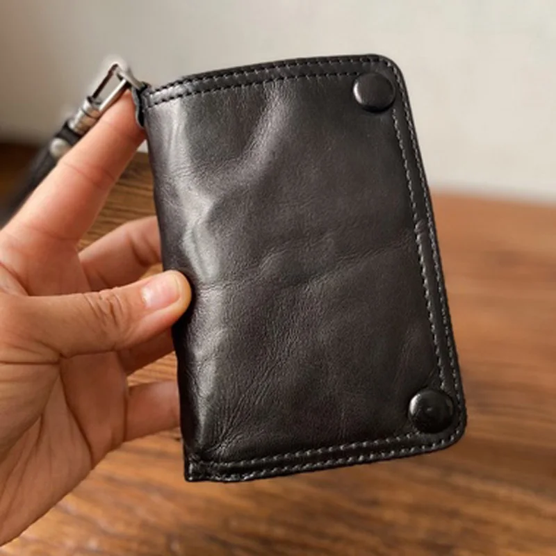 

AETOO Lambskin purse male retro European and American foreign trade catwalk style pleated youth purse male short style leather