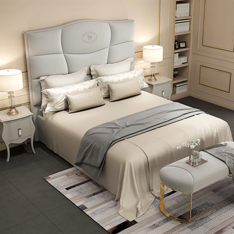 Italian design soft fabric or leather king & queen sizes bedroom beds bedding set luxury double hotel bed