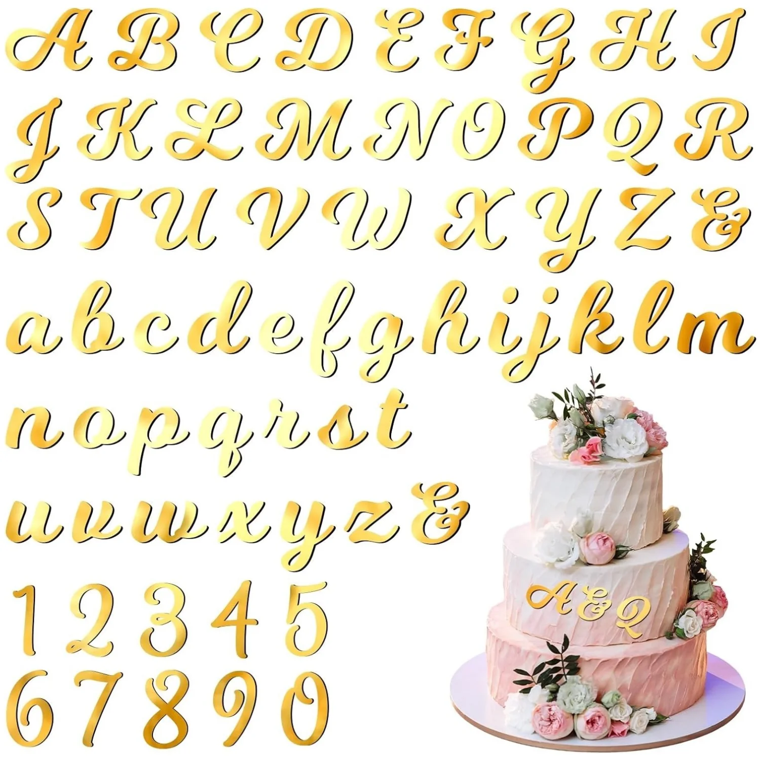 64pcs Acryl kuchen Alphabet Zahlen Topper, Spiegel Nummer 0-9 und Alphabet A-Z personal isierte Kuchen Picks Party Dekor