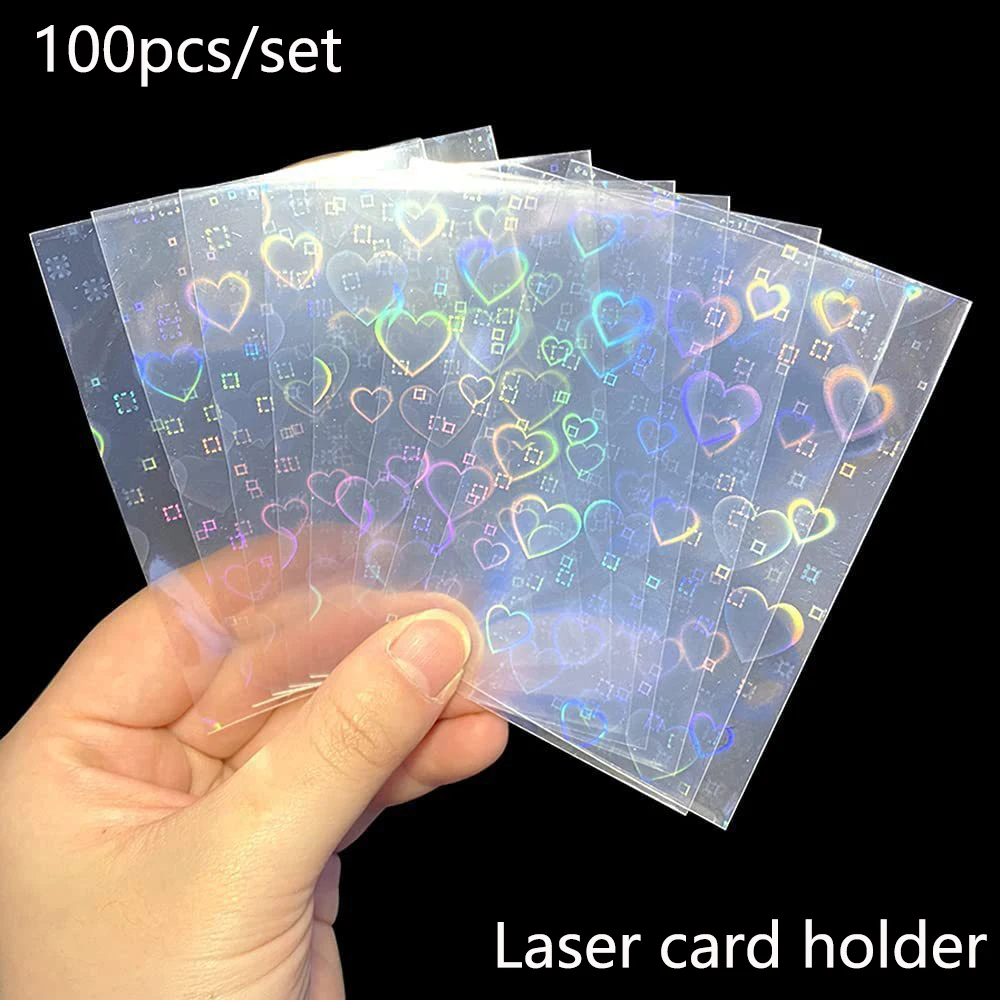 Heart shaped foil laser card sleeves 100pcs transparent tarot game storage bag YGO board protector trading cards shield cover