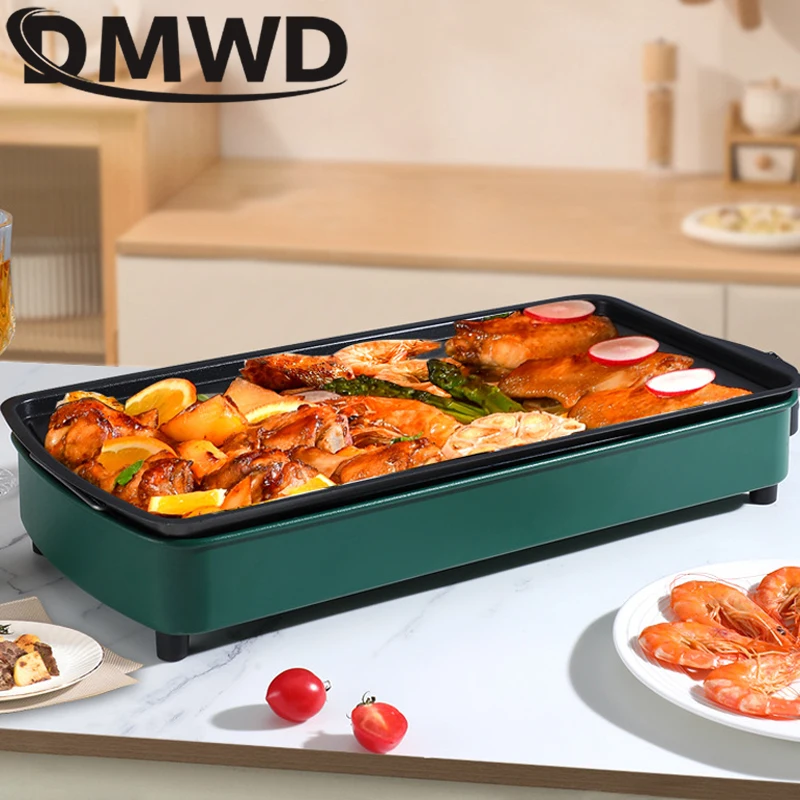 DMWD 1200W Home Electric Grill Indoor Smokeless Food Barbecue Grill Barbecue Baking Flat Pan Non-Stick BBQ Roasting Omelette Pan 3