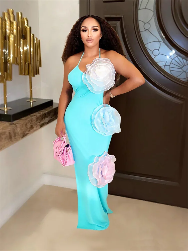 Wmstar Women Dresses Fashionable Sexy Hanging Neck Backless Strap Women's Solid Color Flower Party Dress Wholesale Dropshipping