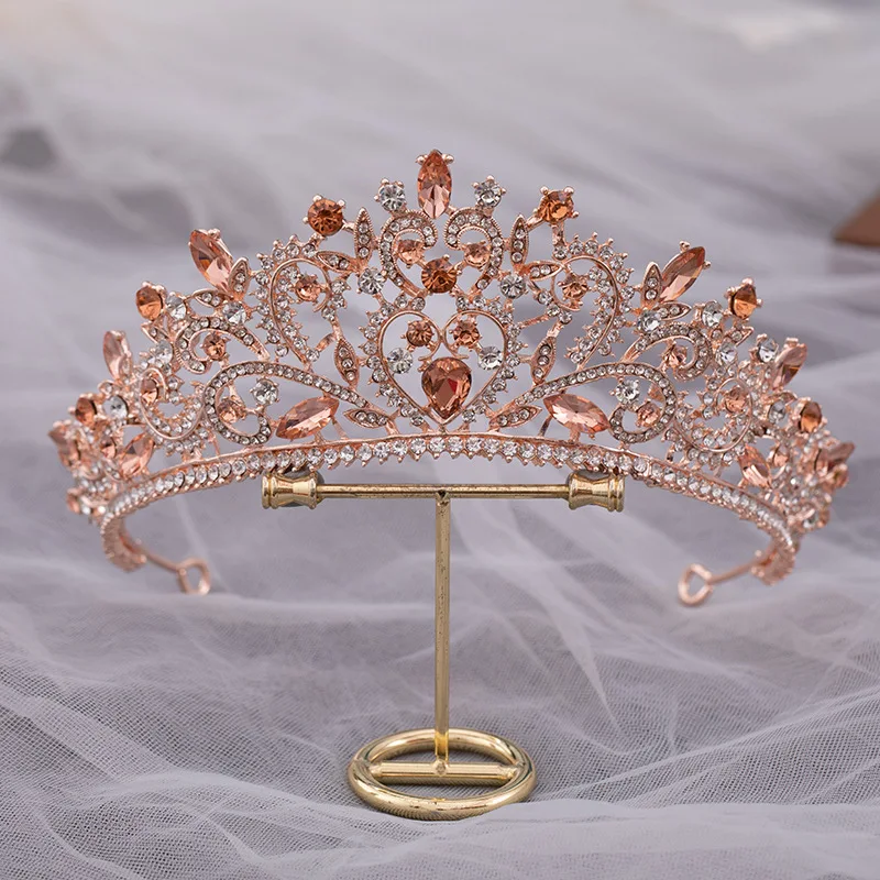 DIEZI Luxury Elegant Purple Pink AB Crystal Flower Tiara Crown For