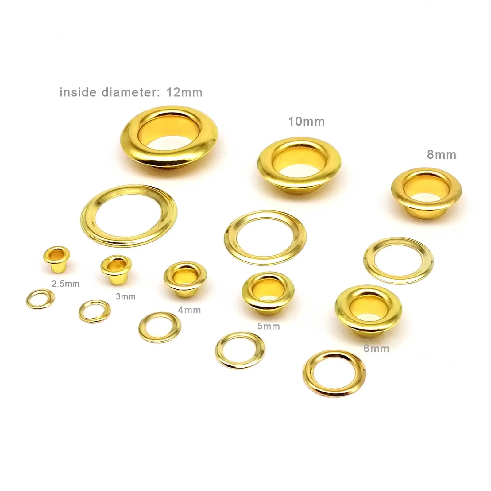 100sets 2.5-12mm Metal Golden Eyelet With Washer Grommet Ring Air Hole Rivet For Leather Bag Shoes Belt Cap Clothes