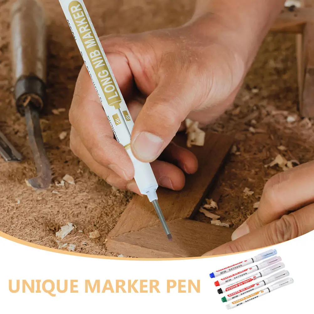 5개입 다용도 마커 펜, 깊은 구멍 표시용 롱 닙, 목재, 금속, 건축, 목수용 롱 닙 마커 마킹 펜
