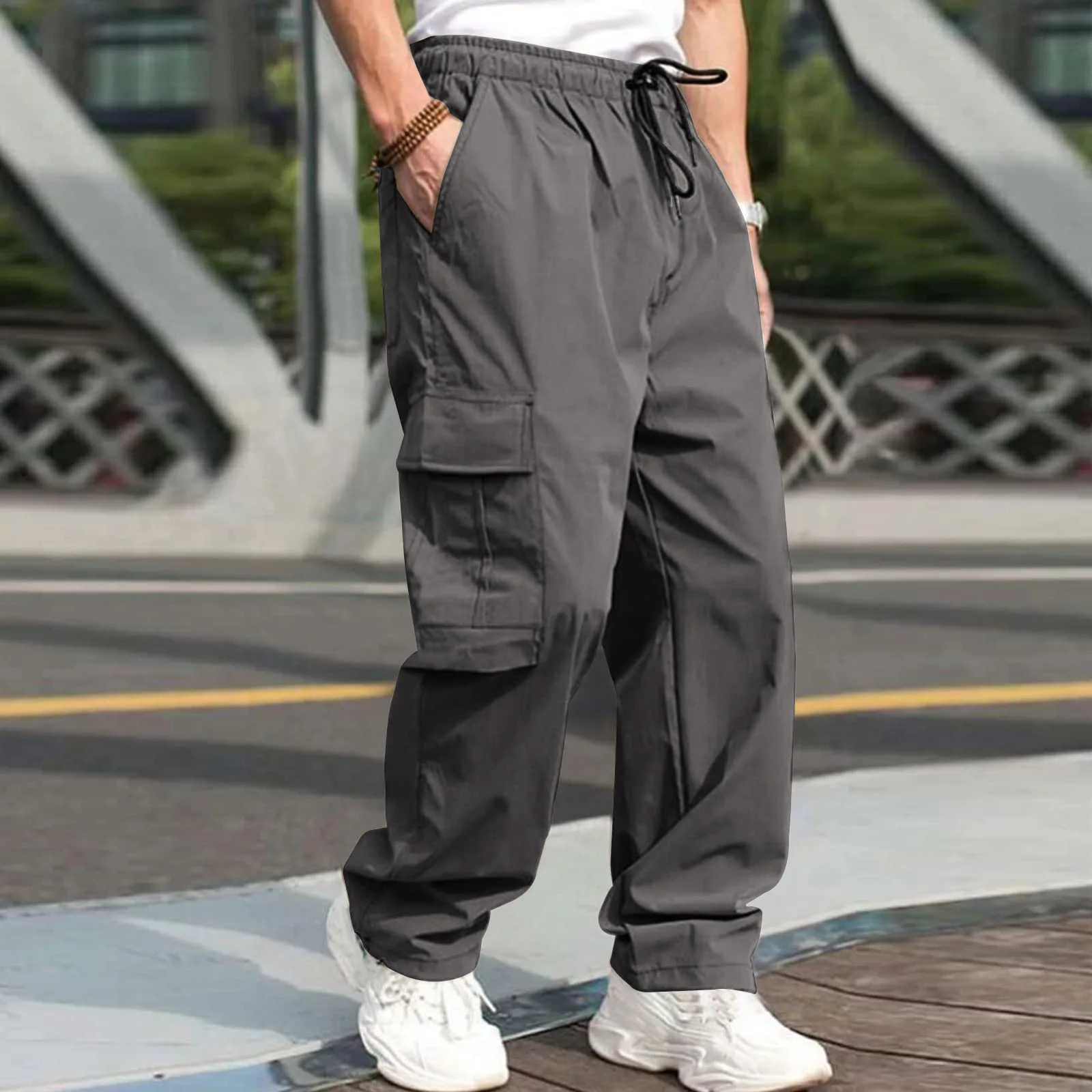 Men trousers Side Pockets Cargo Harem Pants Zipper Black Hip Hop Casual Male Joggers Trousers Fashion Casual Streetwear Pants