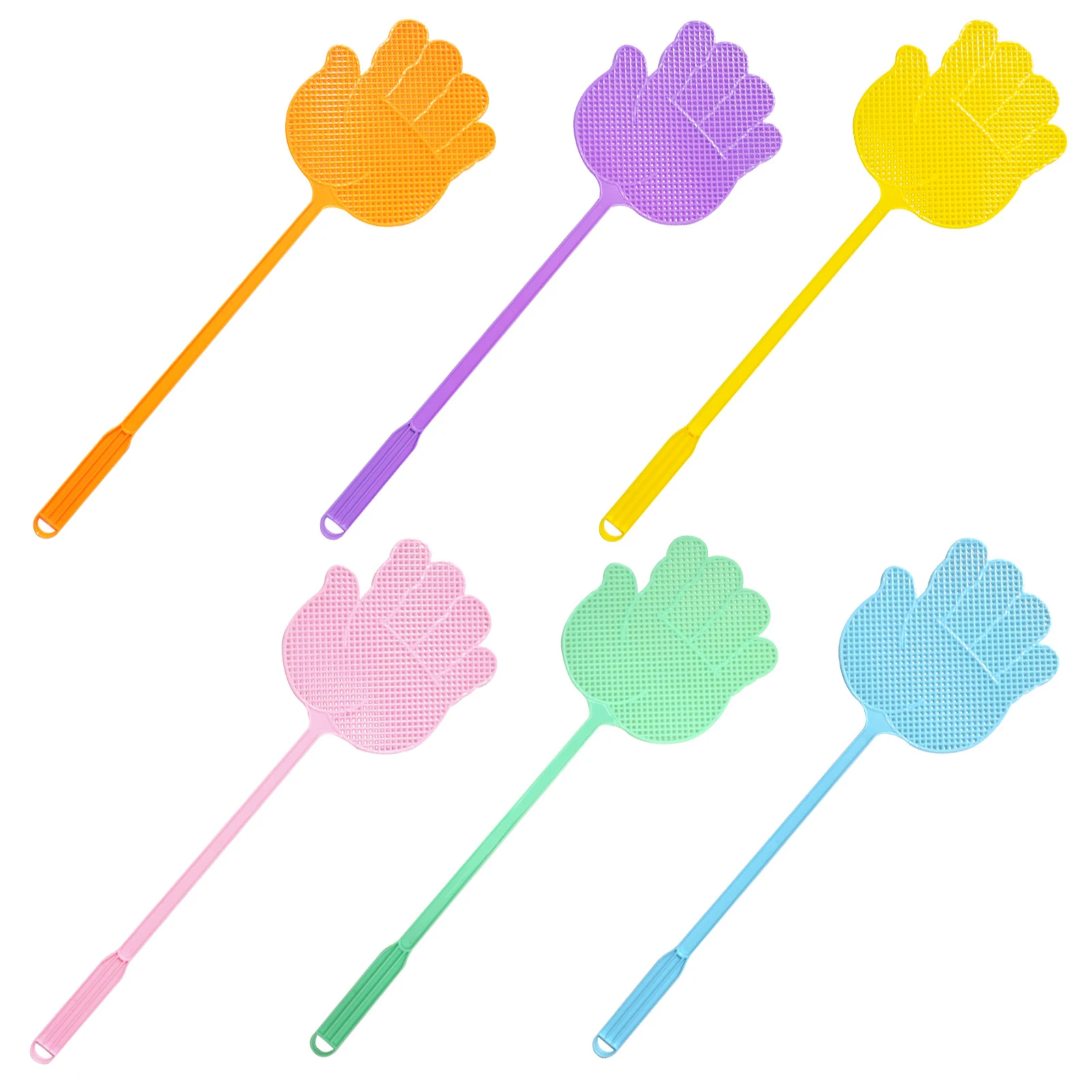 

6pcs Long Handle Fly Swatter Mosquitoes Hand Shaped Stable Plastic Soft Funny Colorful Durable Hanging Hole Classroom