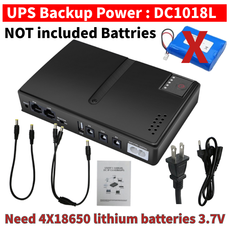 DC1018L Large Capacity UPS DC Power Adapter 10400mAh Uninterruptible Power Supply Emergency Backup Power Adapter for WiFi Router