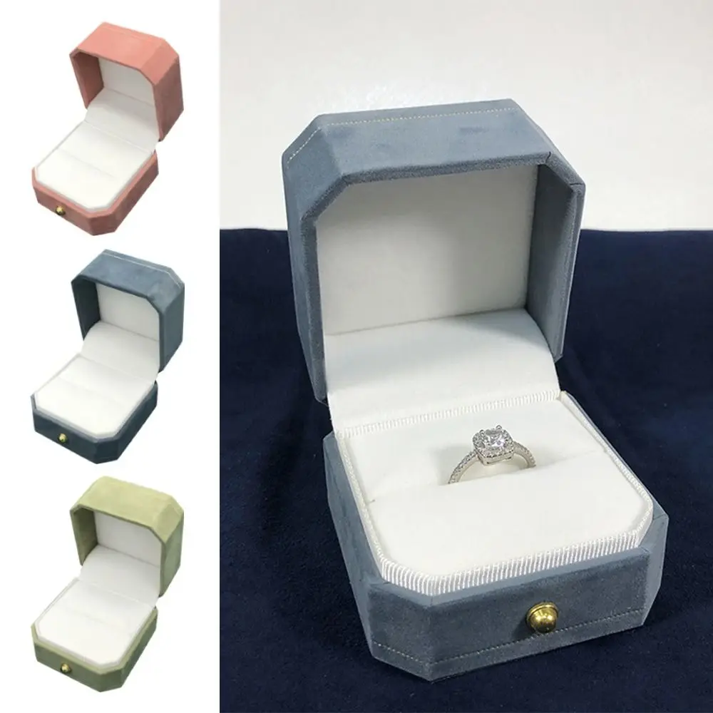 Velvet Jewelry Storage Box Single Slot Clamshell Wedding Ring Box Octagonal Earrings Ring Display Case for Engagement Proposal