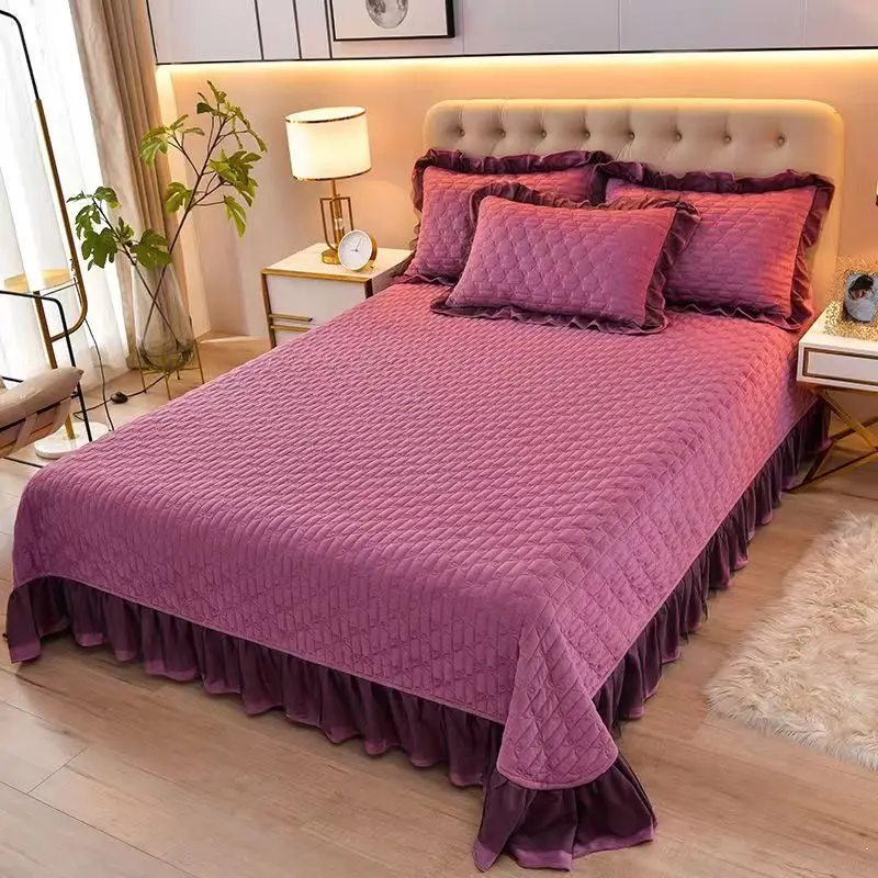 BedspreadCrystalVelvetWarmBedskirtSingleAndDoubleBedCoverFlat