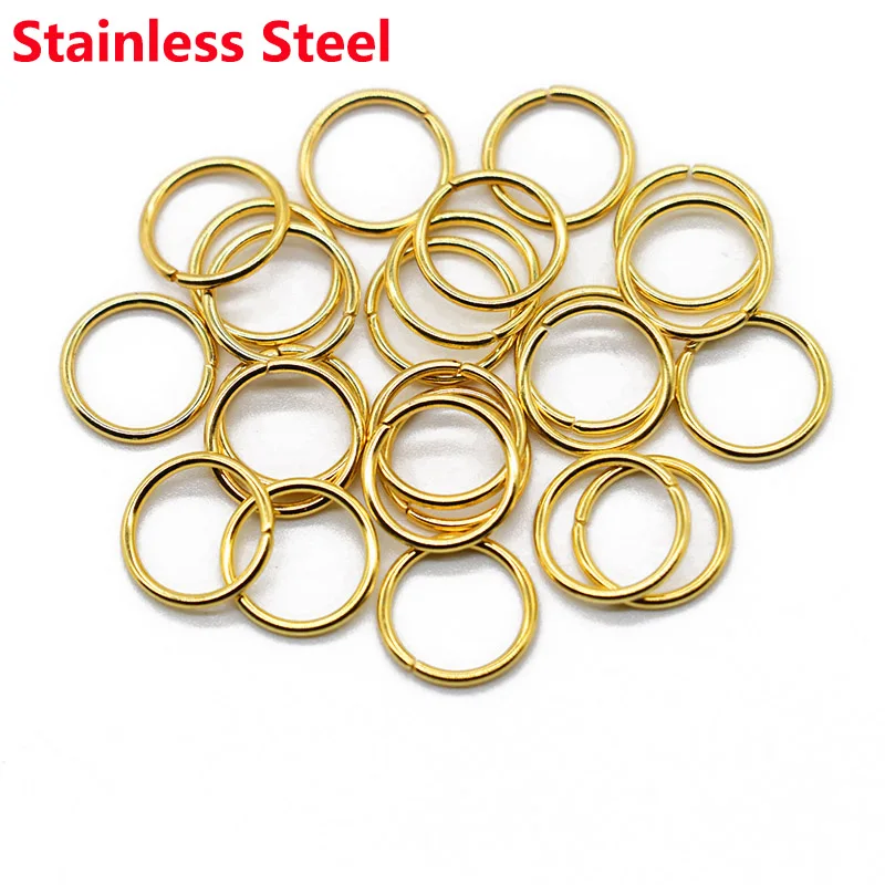 

100PCS Gold Plated Stainless Steel Open Jump Rings 4 5 6 7 8 10 12mm Split Rings Connectors For Necklace Jewelry Making Findings