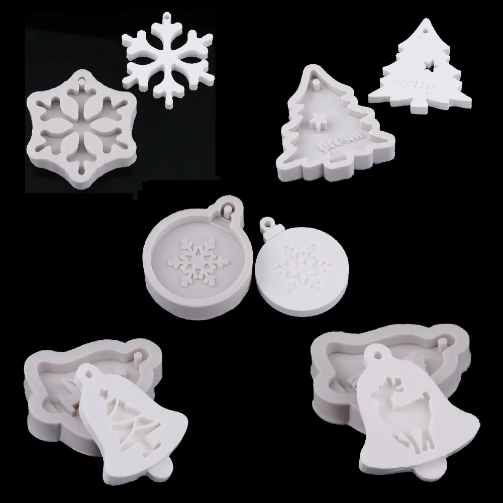 New 5Pcs Epoxy Resin Mold Christmas Tree Elk Snowflake Pendant Casting Silicone Mould For DIY Crafts Jewelry Keychain Making new 5pcs epoxy resin mold christmas tree elk snowflake pendant casting silicone mould for diy crafts jewelry keychain making