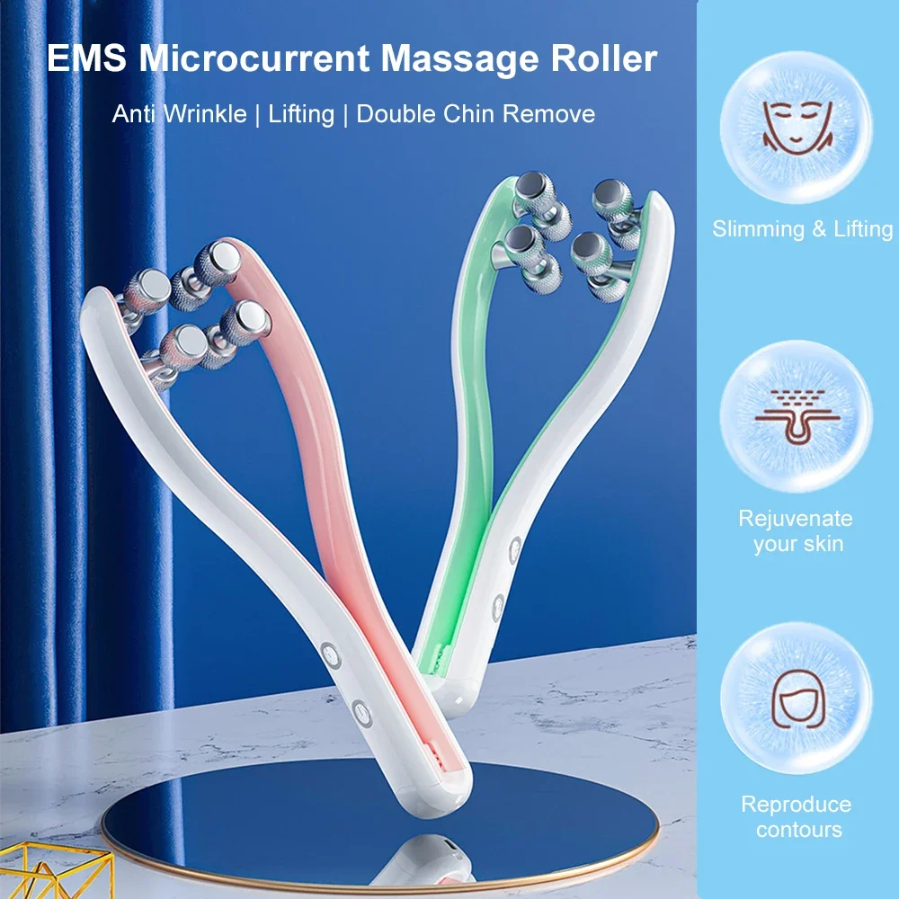 Ems Facial Microcurrent Face Lifting hine V-Face Roller Massagegerät Hautverjüngung Anti-Falten-Schönheit_voghion.com