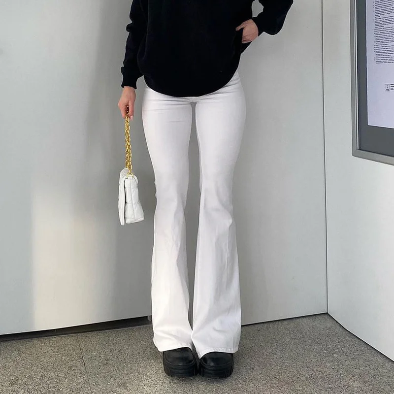 

White Jeans Pants Women Elegant Wide Leg Pants 90s Stretch Flared Jeans Leggings Casual Fashion Y2k DenimTrousers Streetwear