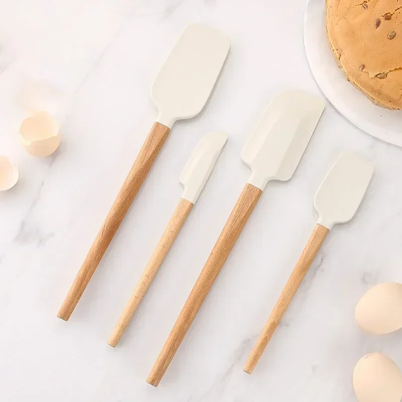 White Silicone Cream Spatula Non-stick Pastry Blenders Wood Handle Chocolate Butter Baking Scraper Kitchen Cake Mixer