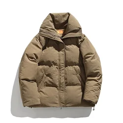 Casual Warm Winter Parkas Men Solid Loose Turn Down Collar Padded Jackets Male Thicken Coats Man
