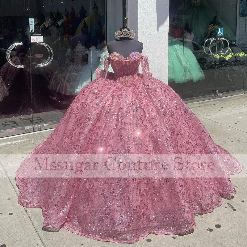 

Blingling Sequin Tulle Quinceanera Dresses 2023 Pink Appliques Sweetheart Formal Dress 15 Year Old Floor Length فساتين السهرة