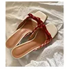 Retro Plaid Bow Sandals Kitten Heels White Red French Style Peep Toe Shoes Mixed Color Sweet and Cute Women's Vocation Shoes 6