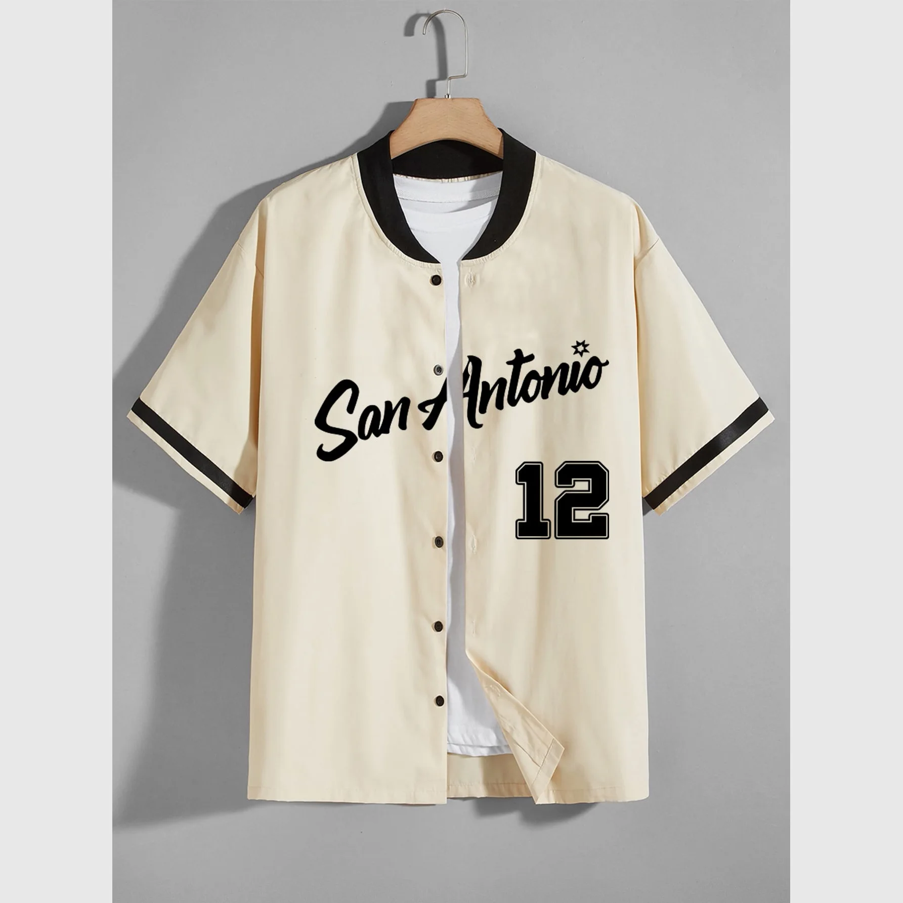 

Men Letter Print Graphic Baseball Collar American Streetwear Style Causal Patchwork Plaid Basketball Shirt