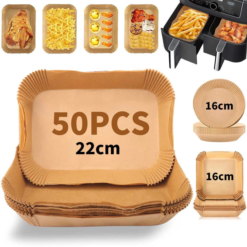 Air Fryer Paper Disposable Airfryer Baking Paper Liner Non-Stick Oil-proof Oven Baking Mat BBQ Plate Kitchen Accessories 50pcs air fryer paper disposable air fryer liners