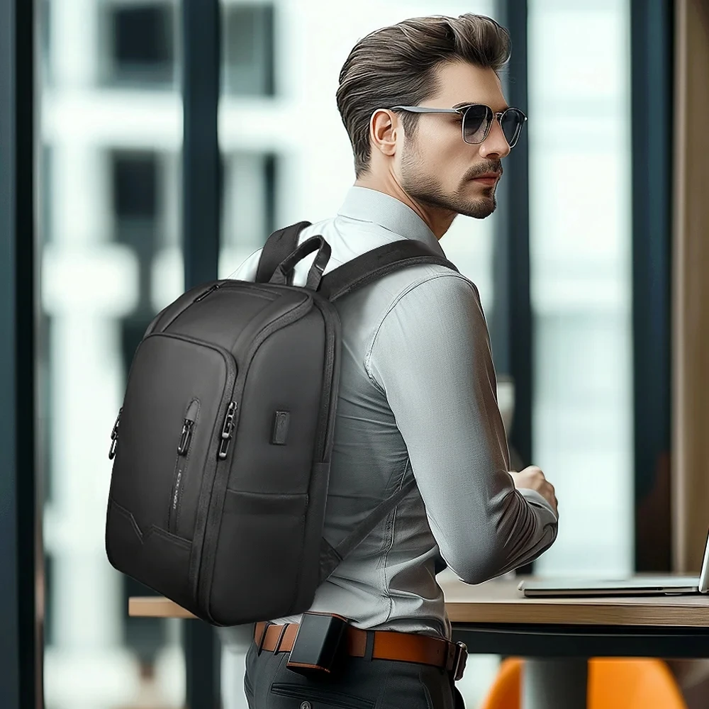 HK Men's Business Backpack Waterproof Travel Hiking Backpacks 15.6" Laptop Bags Large Capacity Weekender Work Daypack School Bag