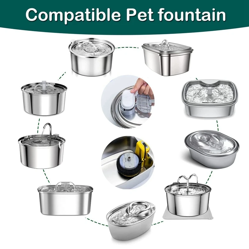 Title 4, Cat Water Fountain Filters With 12 Sponges, Pet...