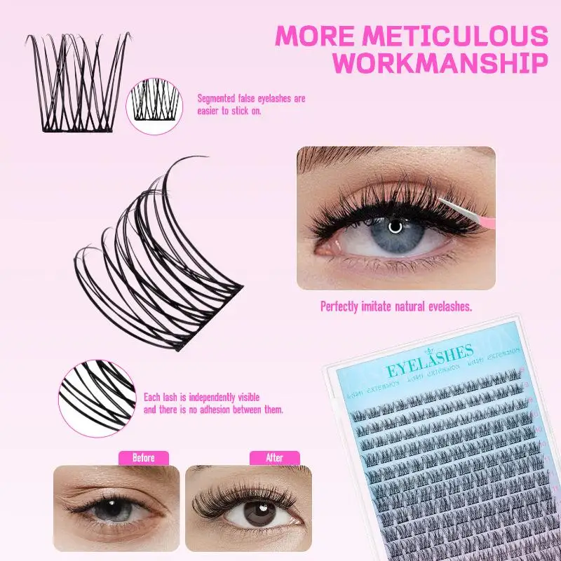 Kit Innovativo per Extension Ciglia con Ciuffetti per Ciglia Voluminose Fai-da-Te a Casa, Include Pinzette Essenziali - immagine 4