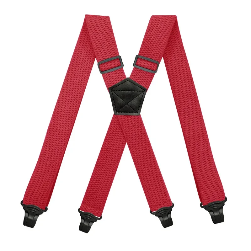 Men Suspenders Braces 3.8cm Wide X-Back 4 Plastic Gripper Clasps Adjustable Elastic