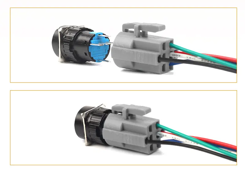 16 mm runder 3/6-poliger Drucktastenschalter mit Sockel, selbstsichernd, selbstrückstellend, 60–500 V, Start-Up-Verriegelung, Netzschalter ohne Licht – Detail 4