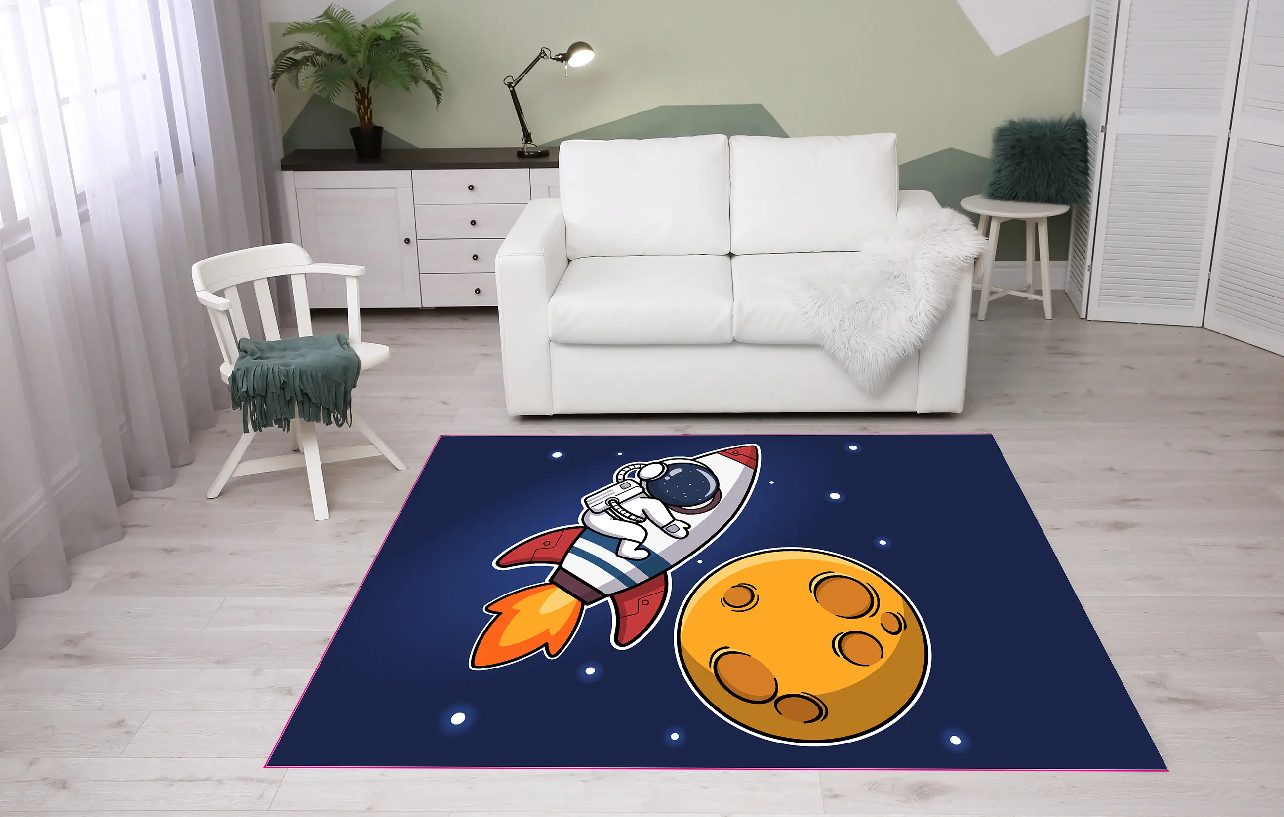 

Astronaut Rug Moon Carpet for Living Room Non-slip Space Print Rug for Bedrooms Kids Room Decoration Floor Mats for Home