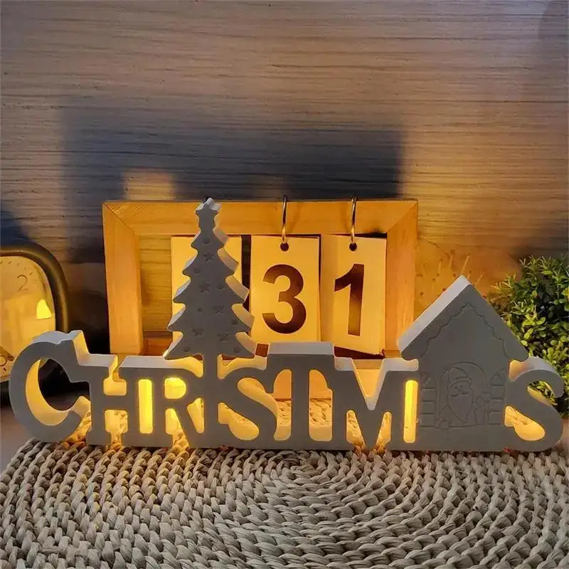 New Christmas English Letter Ornament Decoration Cement Gypsum Mold DIY Silicone Mold Christmas Atmosphere Decoration Wholesale