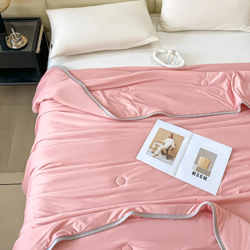 

Summer Cooling Blanket Solid Color Skin Friendly Double Quilted Quilts Machine Washable Summer Air Conditioner Blanket Comforter