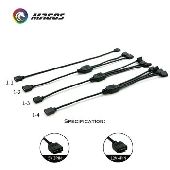 마더보드 RGB SYNC 스플리터, ARGB SYNC 허브 전송 연장 케이블, M/B ASUS GIGABYTE MSI용, 12V 4 핀 RGB, 5V 3 핀