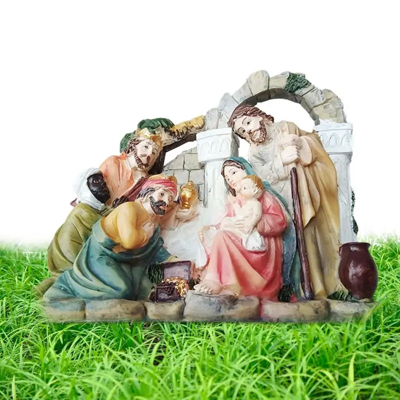 

Nativity Stable Figurines Jesus Nativity Scene Manger Resin Virgin Mary Sculpture Table Centerpiece Christmas Decorations For
